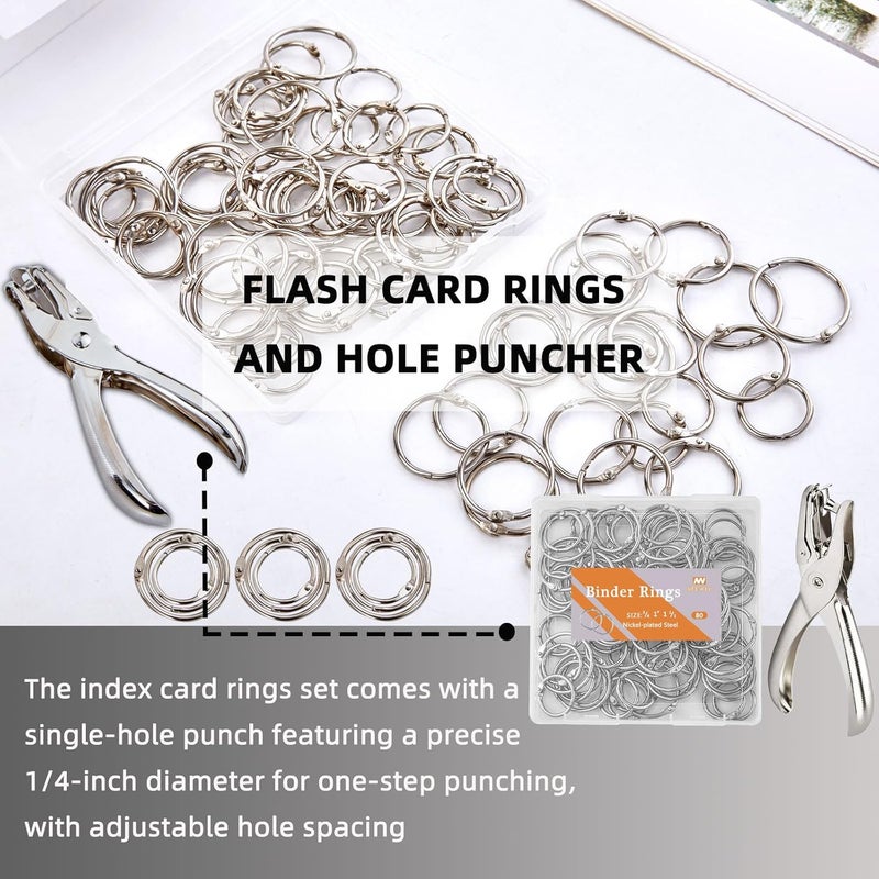 NEEWAY 80pcs Loose Leaf Binder Rings Assorted Sizes (0.75, 1, 1.2 Inch), Book Rings with Single Hole Punch, Metal Ring for Crafts - Image 5